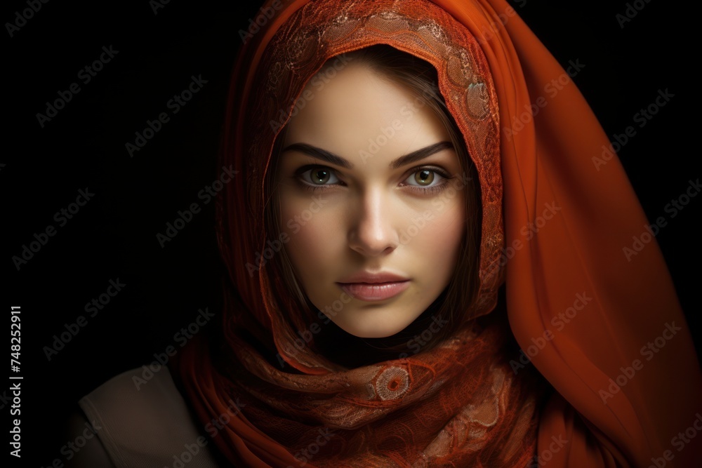 Portrait of a young muslim woman wearing a hijab, islamic fashion and culture Portrait of a young muslim woman wearing a hijab, islamic fashion and culture
