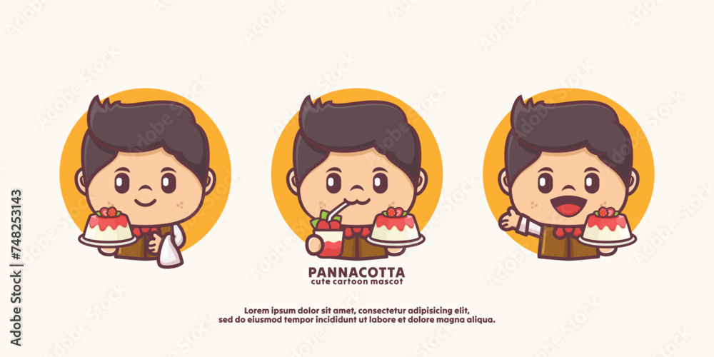 Cute cartoon character mascot design with panna cotta Cute cartoon character mascot design with panna cotta