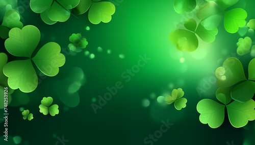 Happy Saint Patrick's Day greeting card with traditional symbols, shamrock, green attire. 