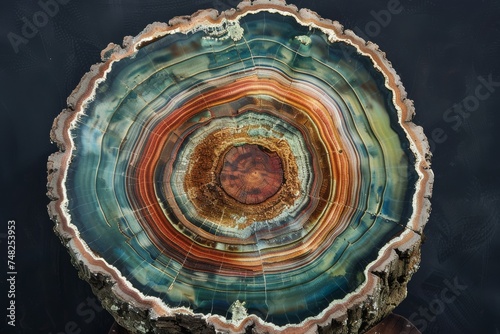 A high-resolution image showing vibrant colors and detailed patterns of a sliced agate stone