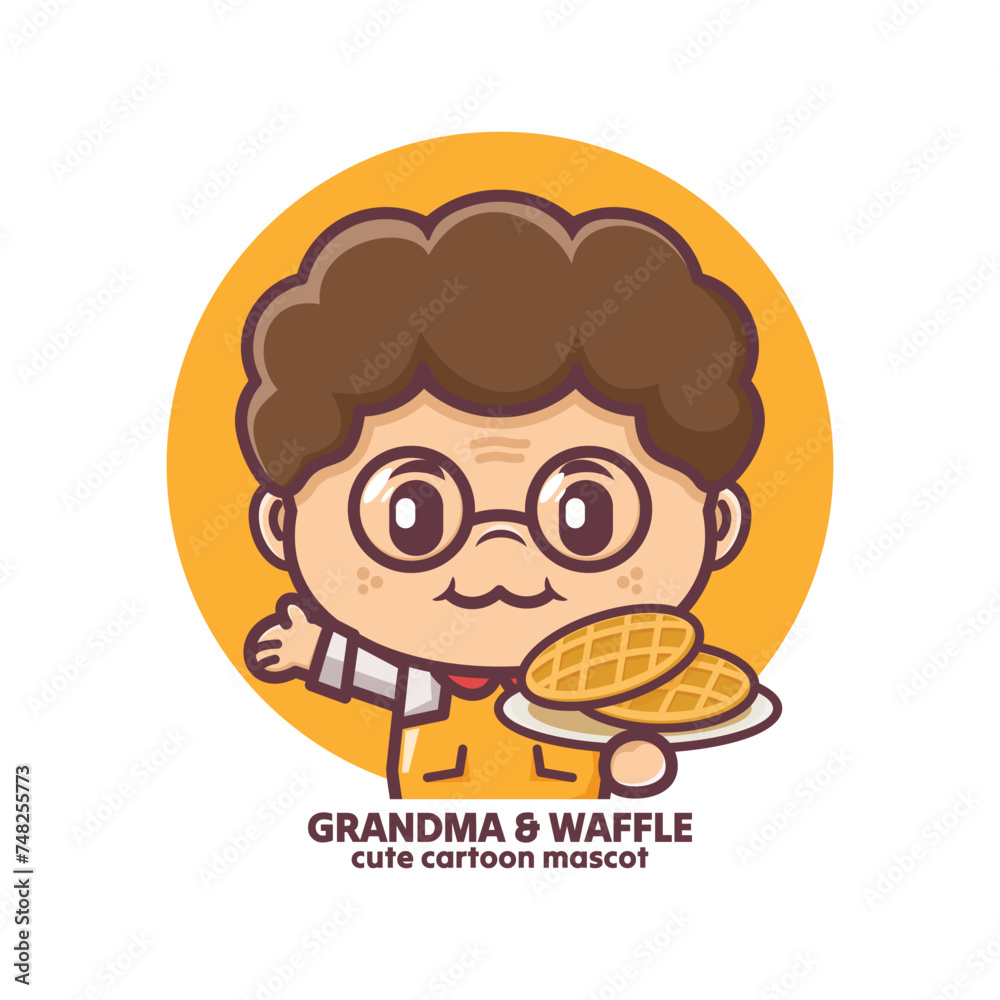 cute grandma with waffles, chef mascot cartoon, food logo cute grandma with waffles, chef mascot cartoon, food logo