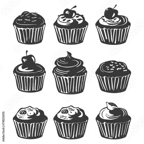Silhouette muffin cake food black color only
