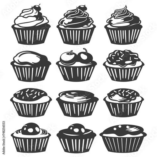 Silhouette muffin cake food black color only