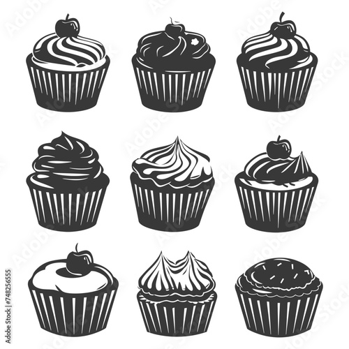 Silhouette muffin cake food black color only