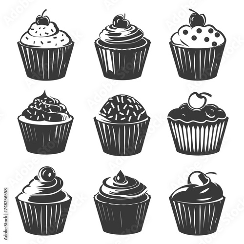 Silhouette muffin cake food black color only