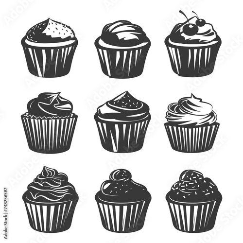 Silhouette muffin cake food black color only