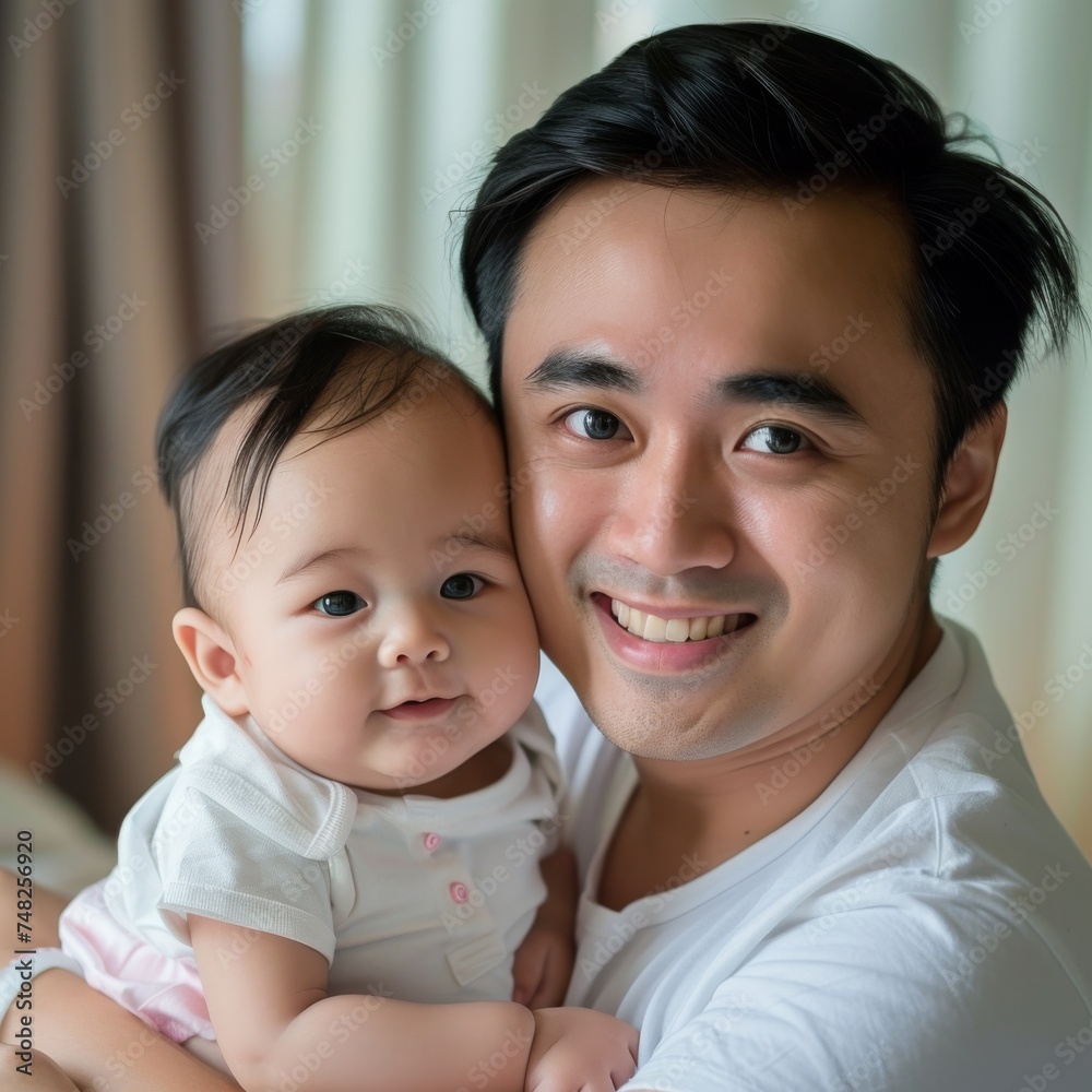 Father holding a baby possibly for family or childcare related use Father holding a baby possibly for family or childcare related use