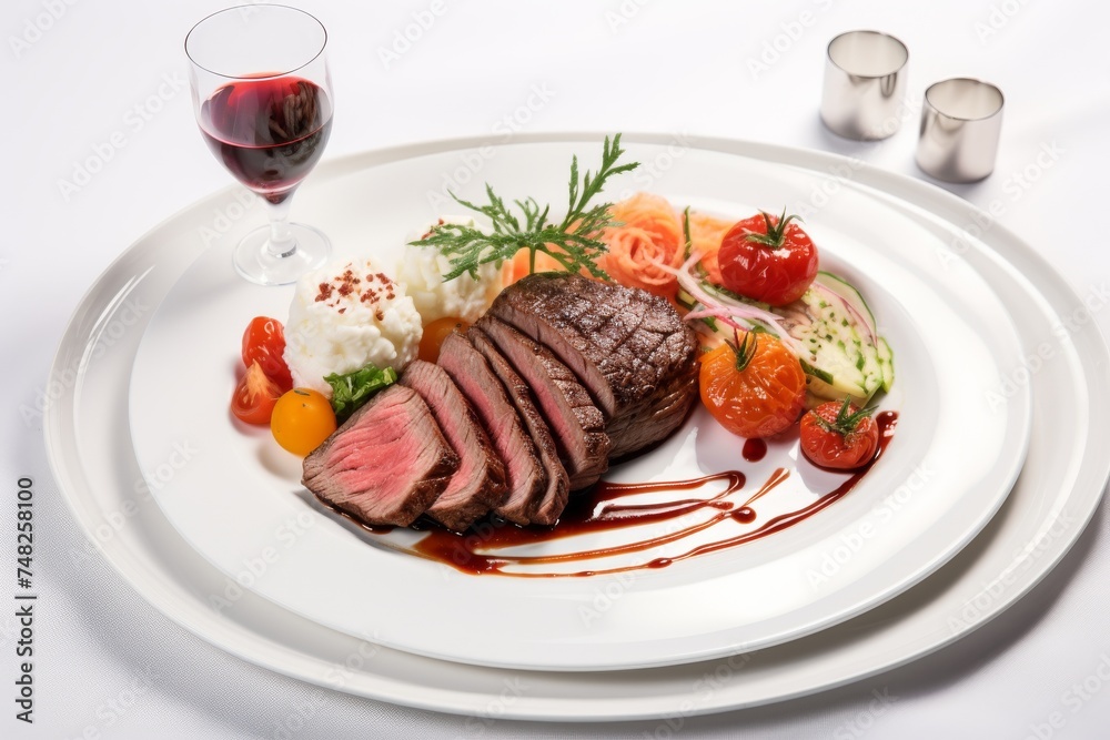 Perfectly Plated Bloody Steak with Accompaniments Perfectly Plated Bloody Steak with Accompaniments
