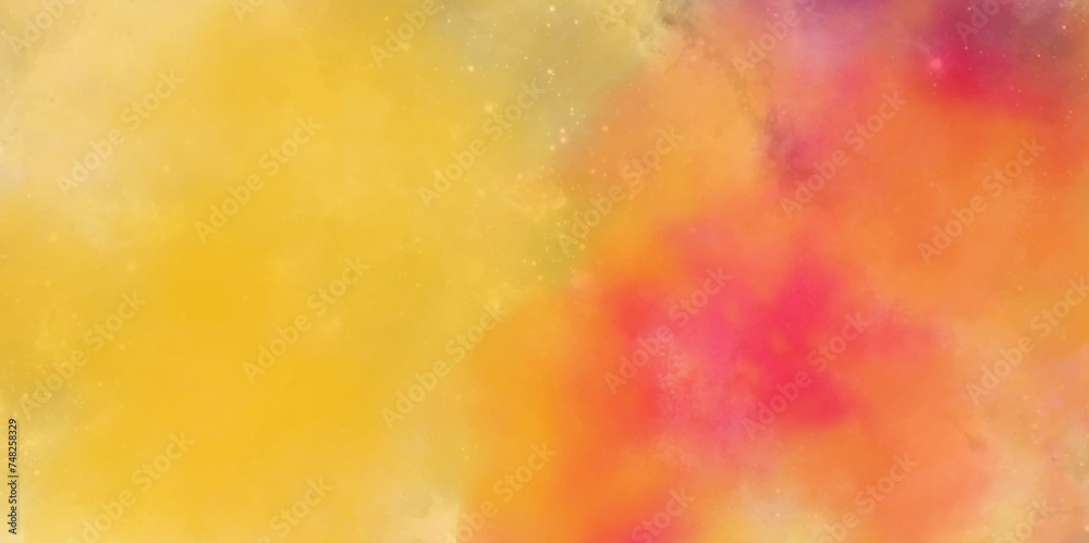 Abstract colorful background with drops. Watercolor background with space. Colorful sunrise or sunset colors. Orange red and yellow background