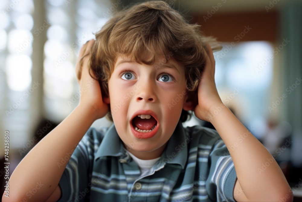 Autistic Child Reacting to Sudden Loud Noise, Showing Fear and Distress