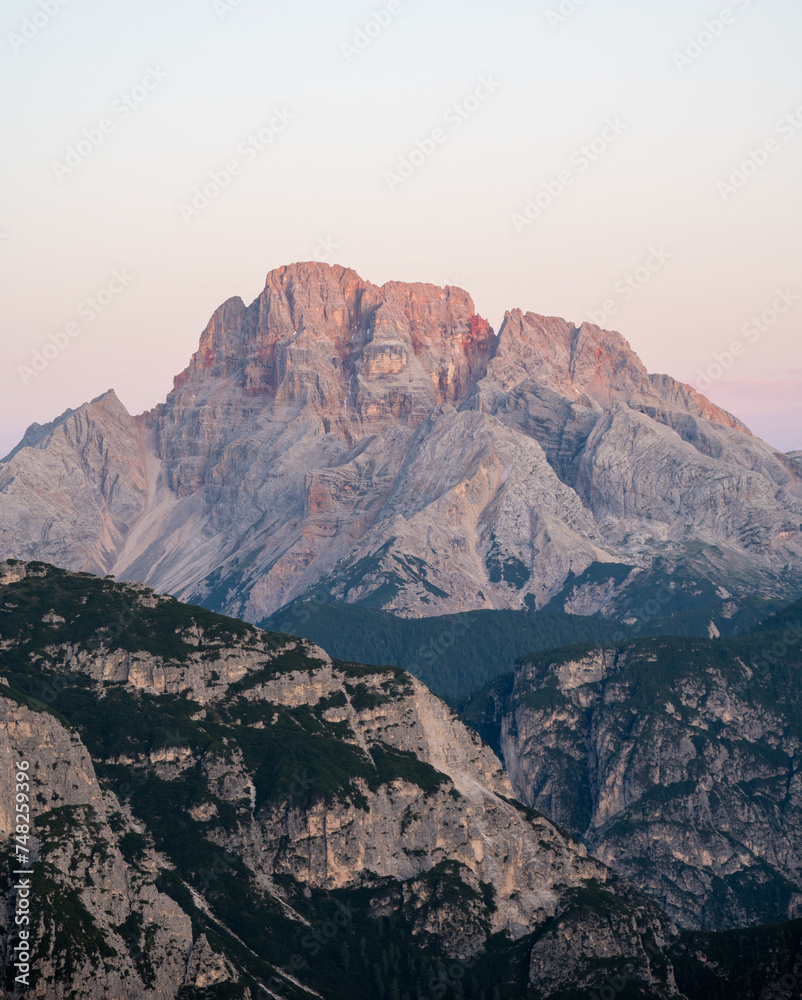Obraz premium The Dolomite Mountains Sunrise or sunset surrounded by the Dolomites