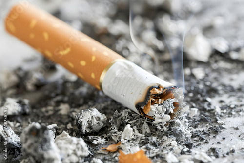 Extinguished Cigarette Amidst Ashes, Concept of Quitting Smoking