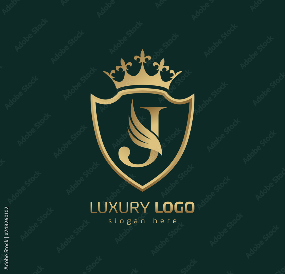 Luxury Crown J logo. Letter J wings logo. Luxury Crown J logo. Letter J wings logo.