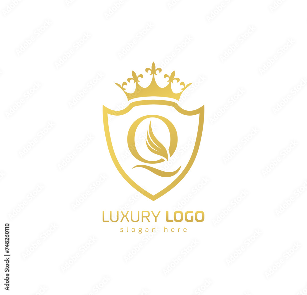 Luxury Crown Q logo. Letter Q wings logo. Luxury Crown Q logo. Letter Q wings logo.