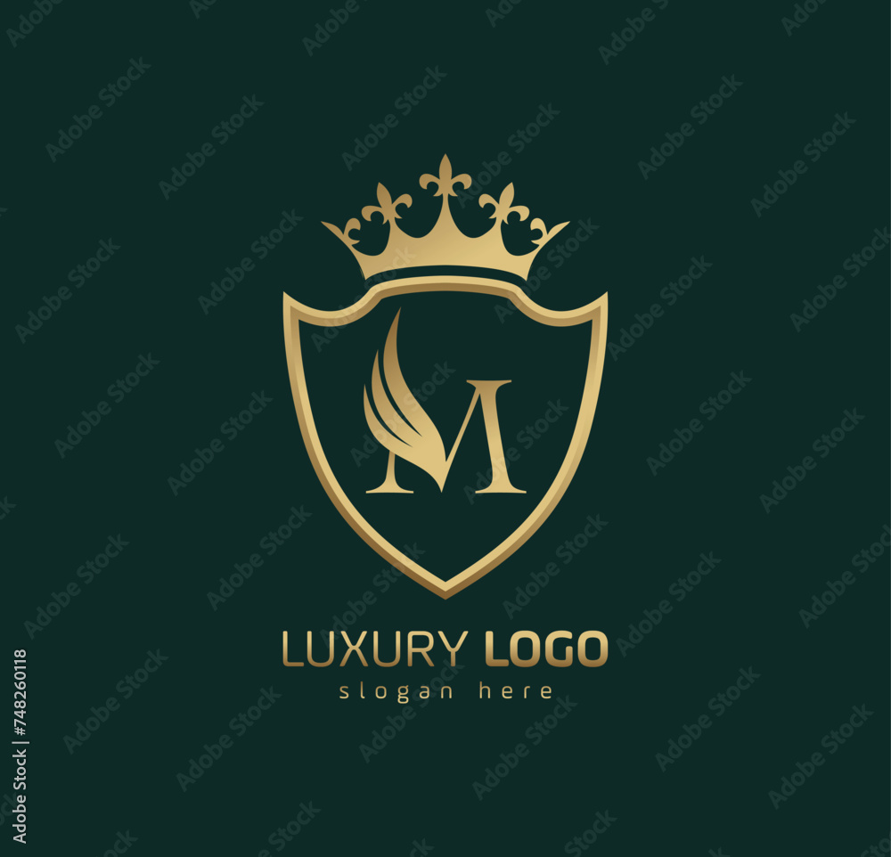 Luxury Crown M logo. Letter M wings logo. Luxury Crown M logo. Letter M wings logo.