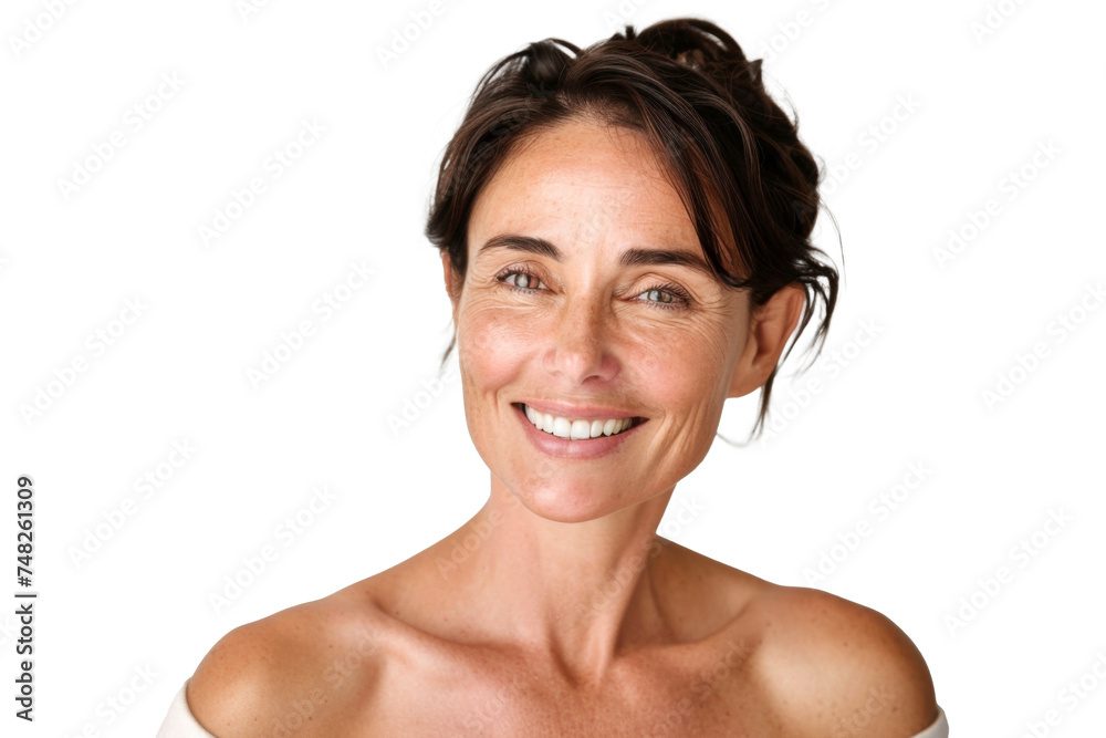 Studio portrait of a beautiful old mature Caucasian Americana woman in casual look with an attractive smile, isolated on transparent png background Studio portrait of a beautiful old mature Caucasian Americana woman in casual look with an attractive smile, isolated on transparent png background
