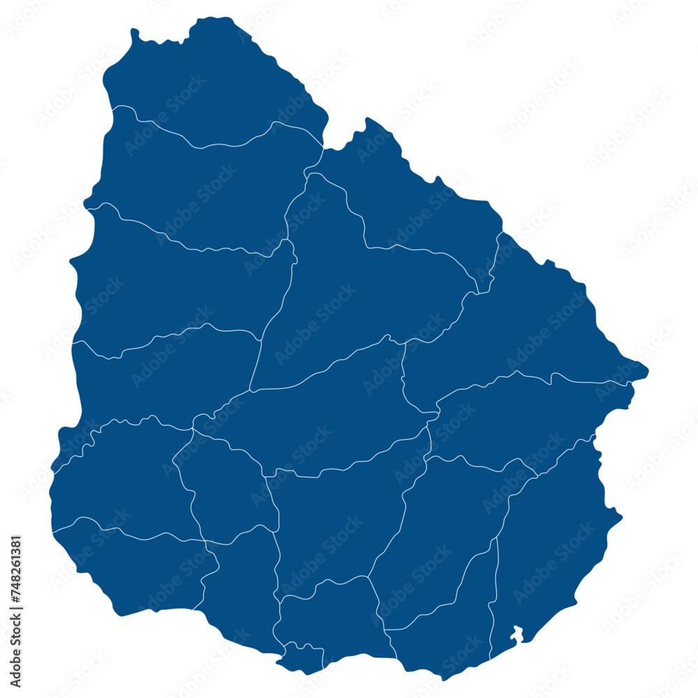 Obraz premium Uruguay map. Map of Uruguay in administrative provinces in blue color