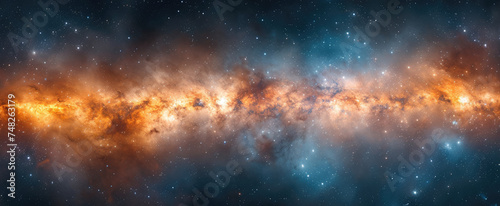 Glowing huge nebula with light from galaxy, stars, planets. Space background with beautiful colors photo