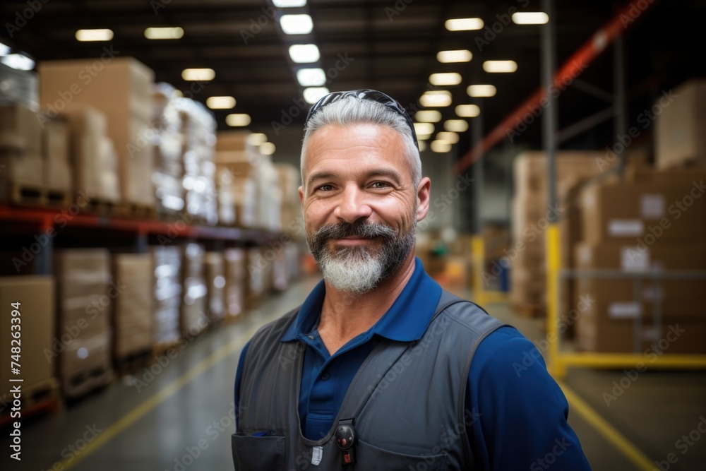 Portrait of a middle aged Caucasian male warehouse worker Portrait of a middle aged Caucasian male warehouse worker