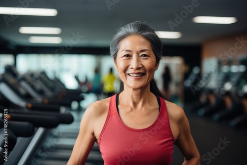 Portrait of a smiling middle aged woman in the gym