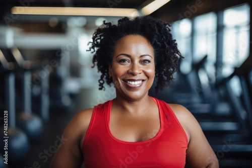 Portrait of a smiling middle aged woman in the gym