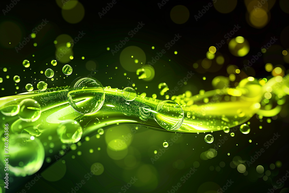 Background image of glowing bubbles and liquid with neon inserts Background image of glowing bubbles and liquid with neon inserts