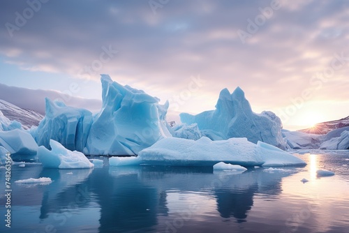 Melting icebergs in Arctic landscape