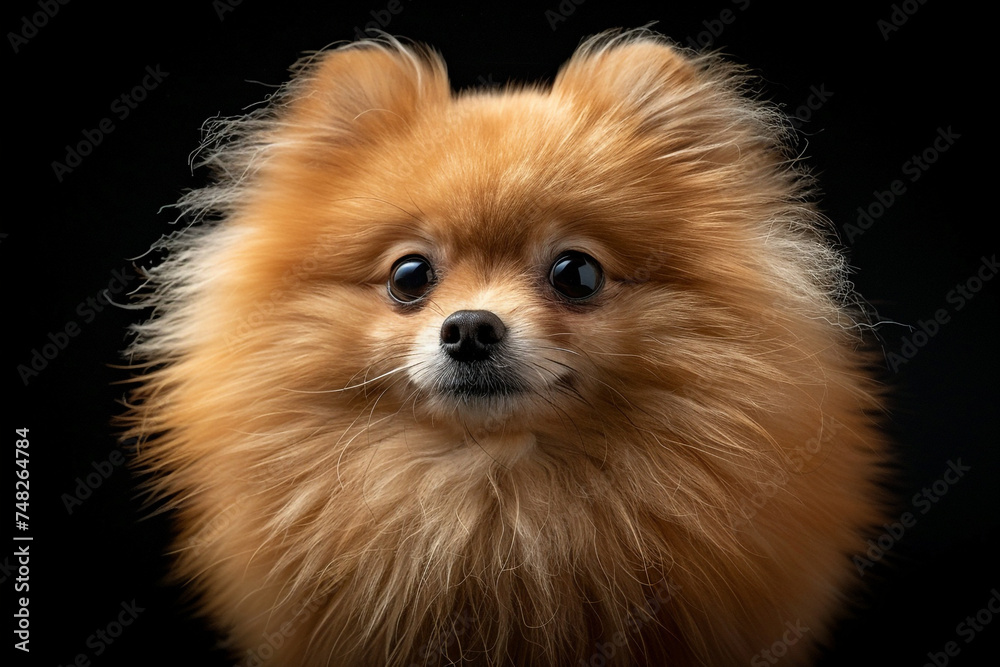 Affectionate Pomeranian with expressive eyes, captured mid-play, using a Nikon camera to preserve the vivacity of its fluffy coat.
