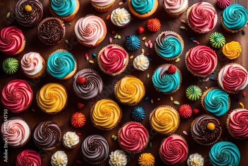 seamless pattern with candy, Indulge your sweet tooth with a tantalizing close-up of a delicious cupcake, adorned with colorful frosting and sprinkles, a feast for the eyes and the taste buds alike