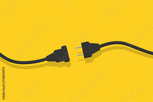 Electrical socket with plug. The concept of connection and disconnection. Wires, cables, electric extension cord. Vector illustration.