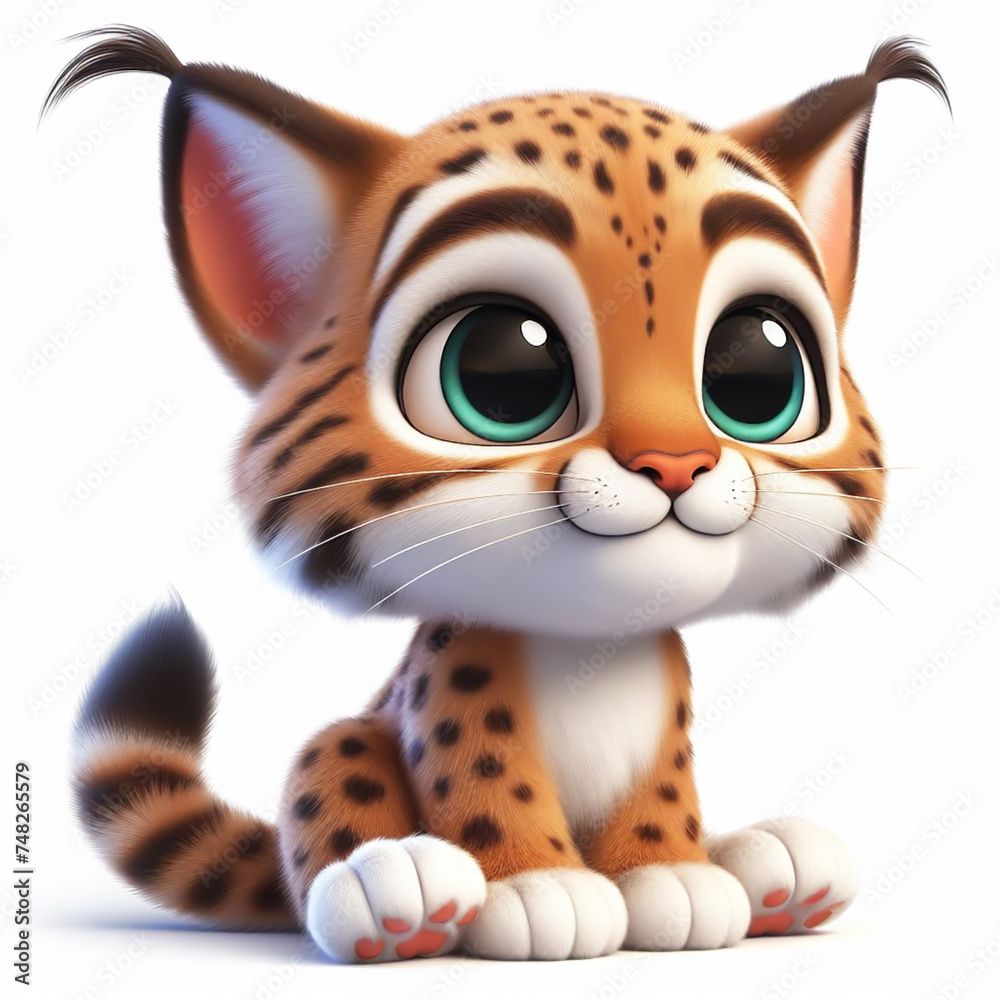 3D funny lynx cartoon. Wild animals for children illustrations. AI generated 3D funny lynx cartoon. Wild animals for children illustrations. AI generated