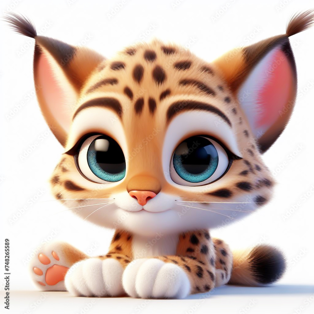 3D funny lynx cartoon. Wild animals for children illustrations. AI generated 3D funny lynx cartoon. Wild animals for children illustrations. AI generated