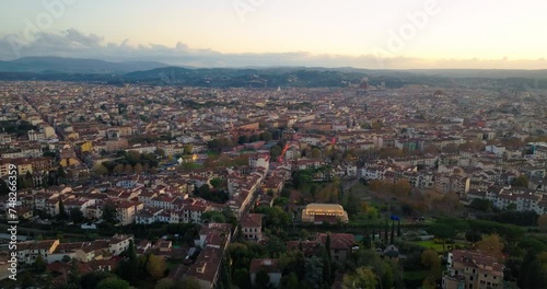 Wallpaper Mural Aerial view of the urban cityscape of Florence, Italy. Panoramic view of the architecture of the city at sunset. High quality 4k footage Torontodigital.ca