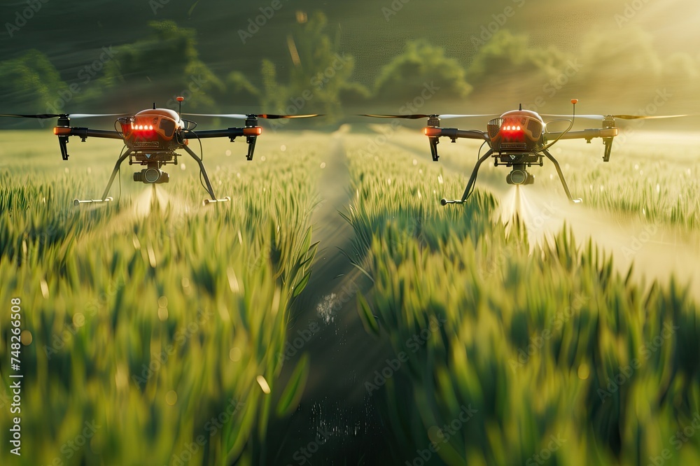 Agriculture drone fly to sprayed fertilizer on the sweet corn fields