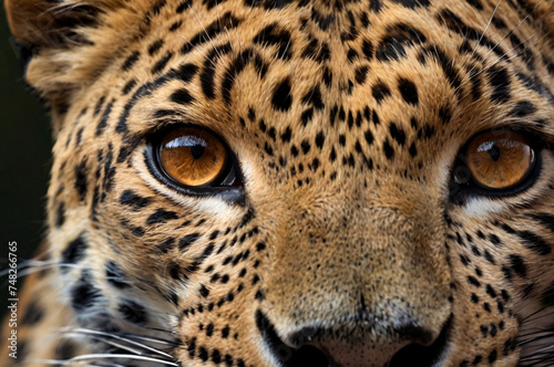 Up close and personal with perfect leopard in natural habitat. Showcasing fierce and beautiful gaze as wild predator in exotic natural world. Animal themes wildlife concept. Copy ad text space. Gen Ai