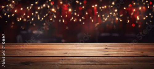 Cozy Christmas, Rustic Wood Table with Warm Chiaroscuro Lighting