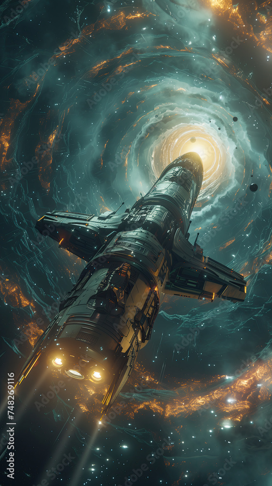 Fototapeta premium Spacecraft traveling through the galaxy