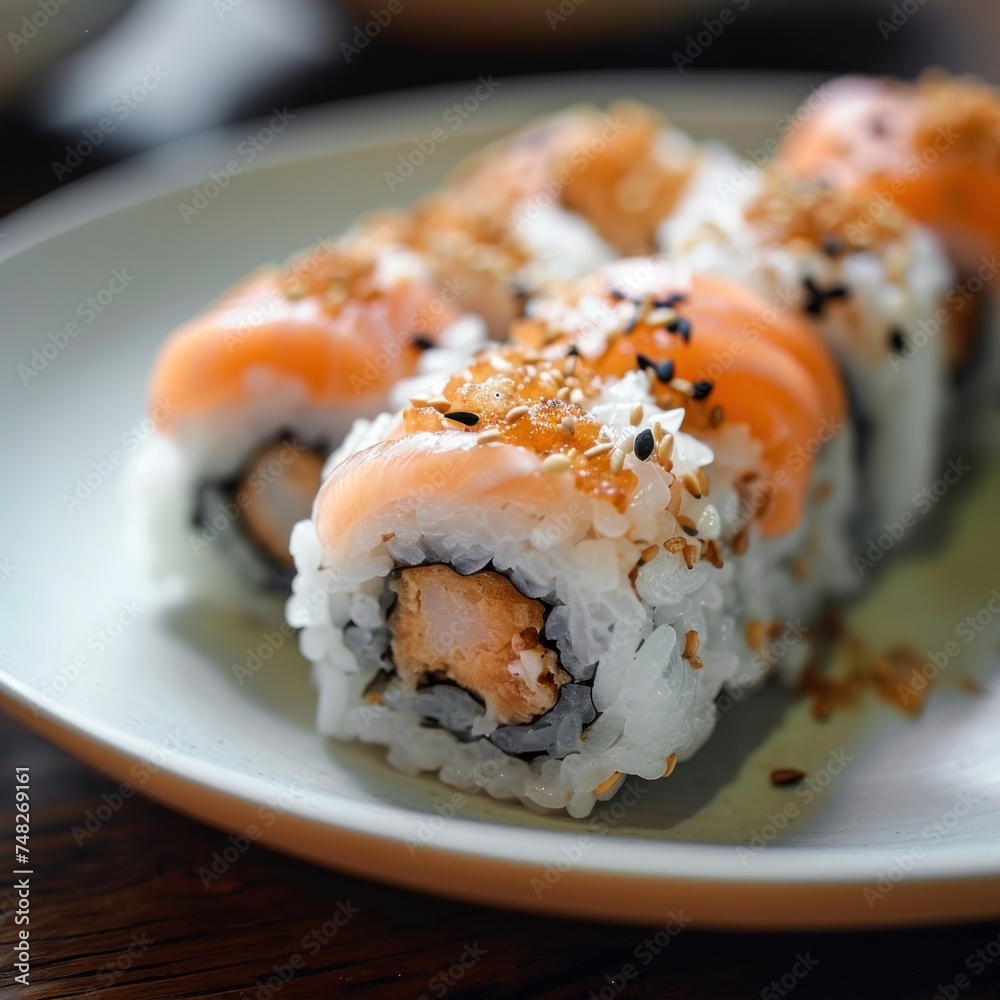 a plate of sushi on a table a plate of sushi on a table