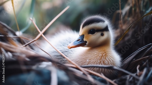 a close up of a duckling