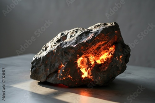 a rock with a hot lava inside photo
