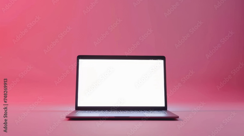 A blank laptop computer screen on a pink isolated background. A blank laptop computer screen on a pink isolated background.