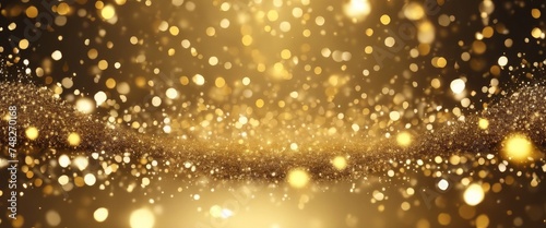 Abstract magical display of golden sparkles and bokeh lights against a dark backdrop  creating a festive and celebratory atmosphere.