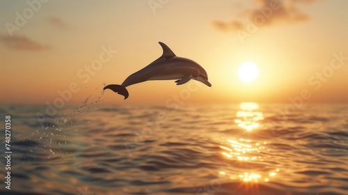 a dolphin flying over the sea