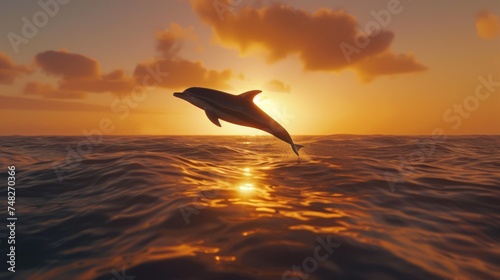 a dolphin flying over the sea