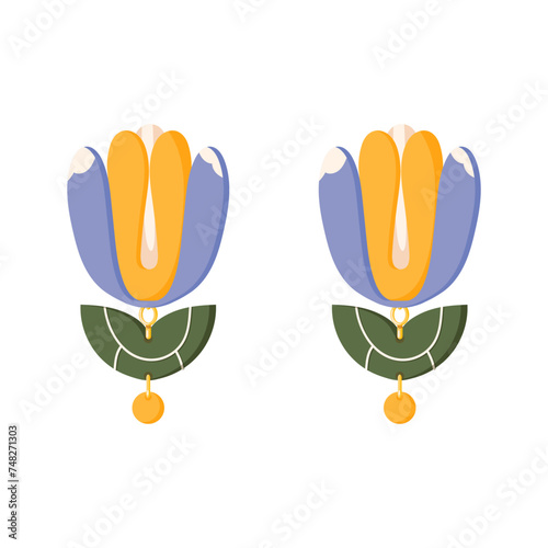 Vector Boho drop earring. y2k simple abstract girly accessories. Vintage groovy jewellery. Funky plant bijouterie illustration