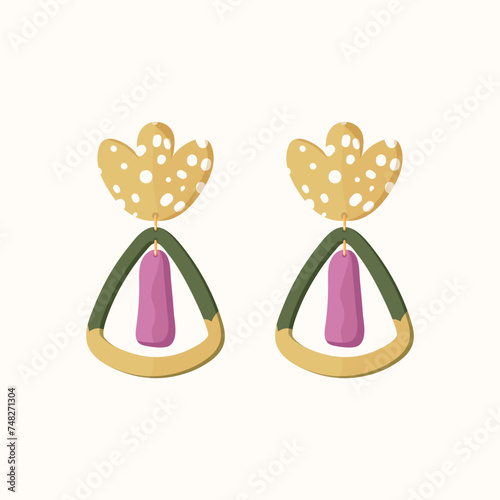Vector y2k drop earring. Boho simple abstract girly accessories. Vintage groovy jewellery. Funky plant bijouterie illustration