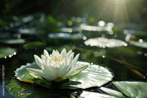 a white flower on a lily pad