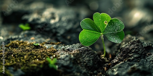 a green clover growing out of rocks