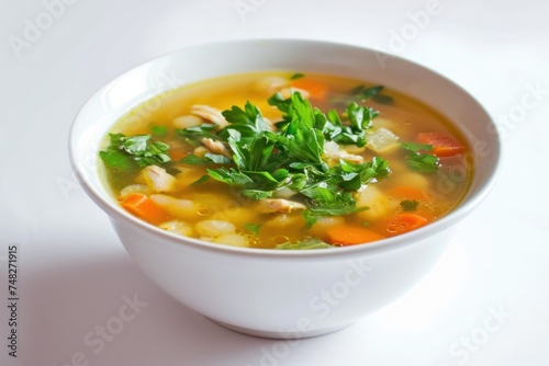 a bowl of soup with vegetables and meat