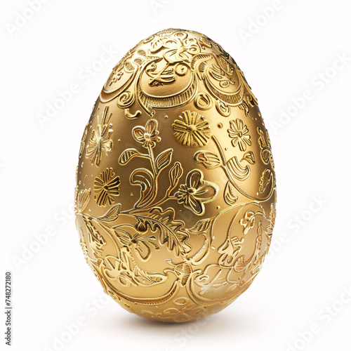 Gold easter egg with flowers isolated on a white background